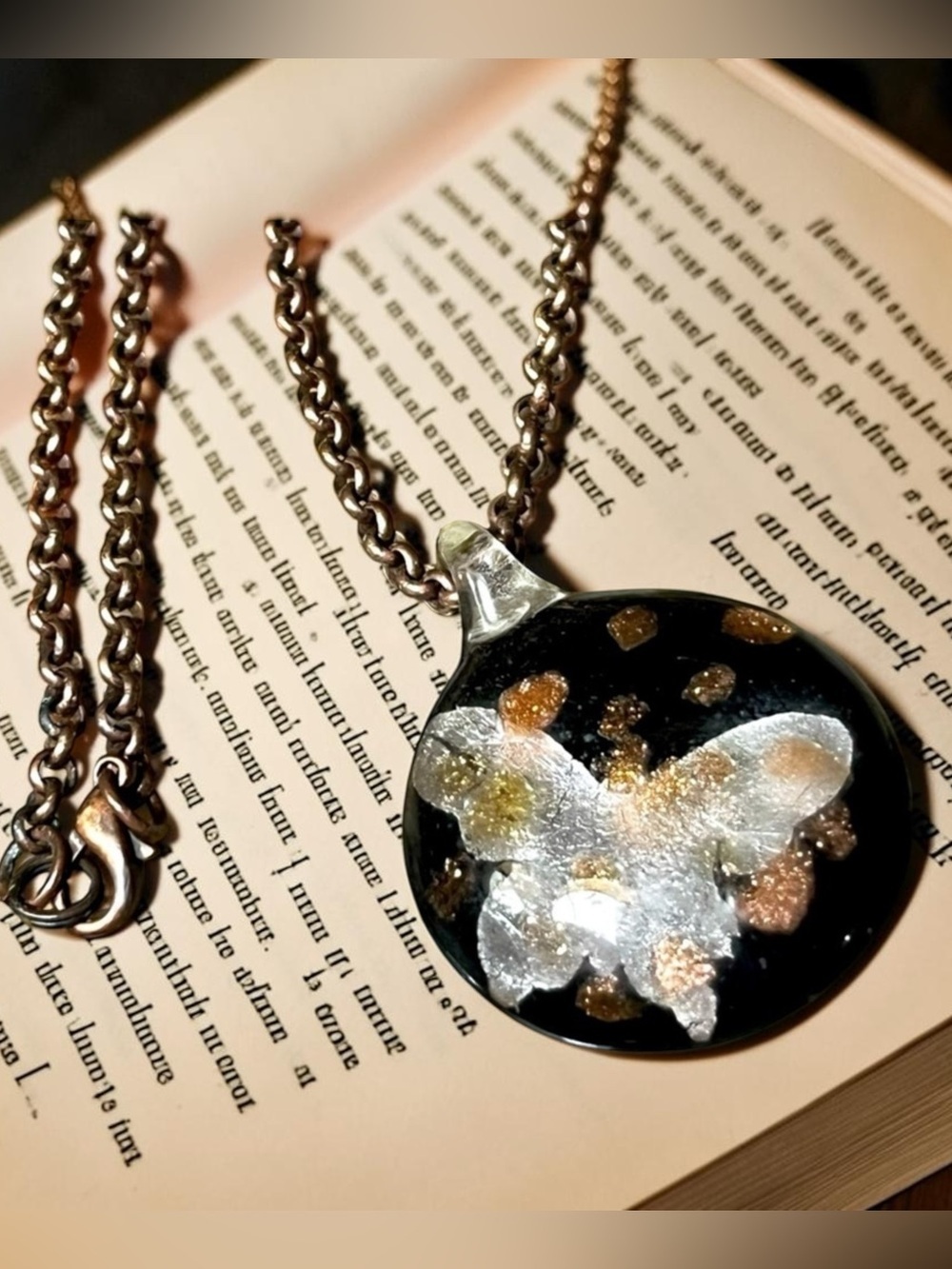 🦋 Glass Butterfly Copper Sparkle Necklace Handmade
